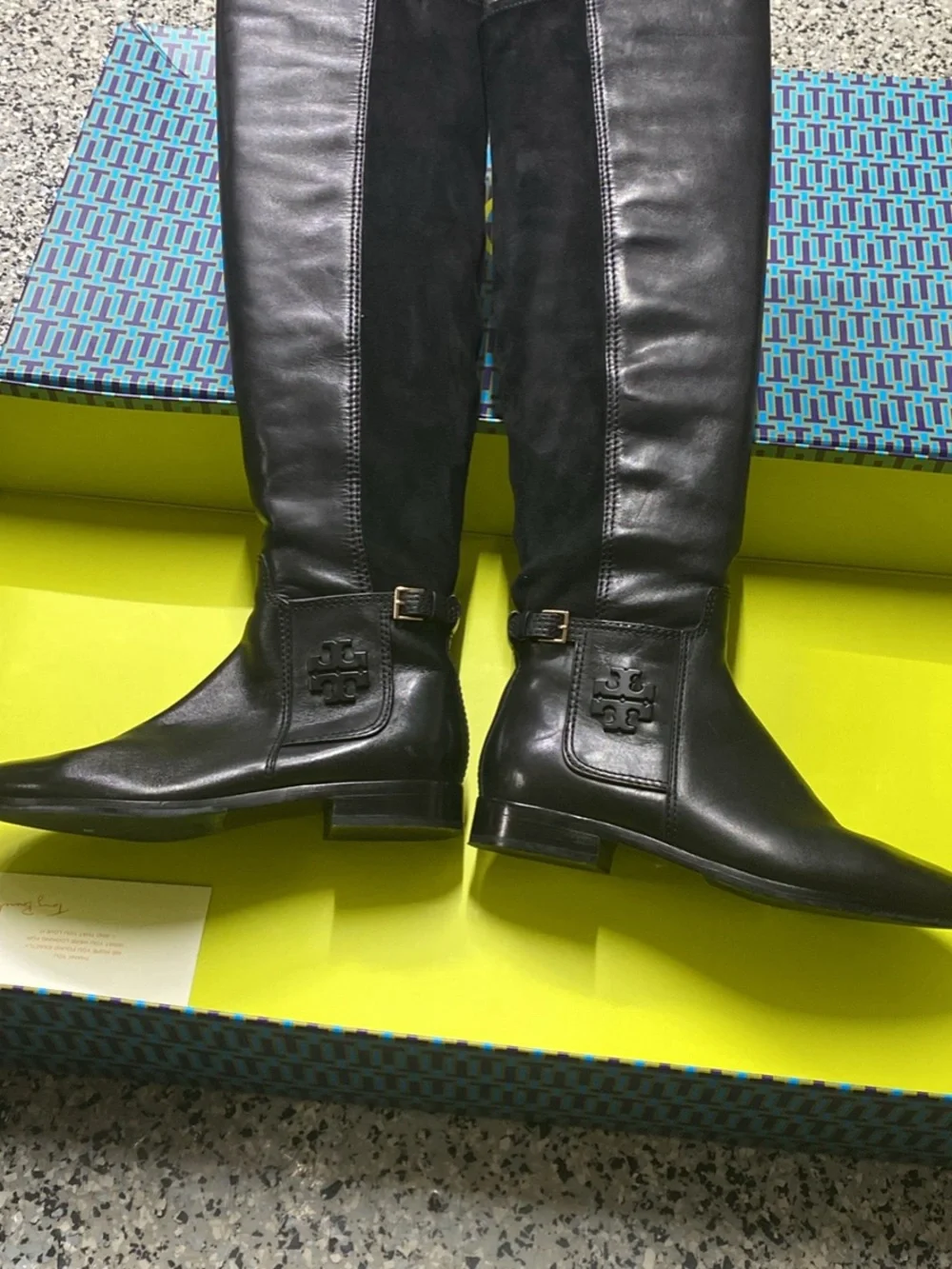 Tory Burch Black Leather Over-the-Knee Riding Boots with Side Zip